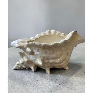 Vintage 73' Atlantic Mold Large Ceramic Conch Shell Planter Nautical Coastal 12"